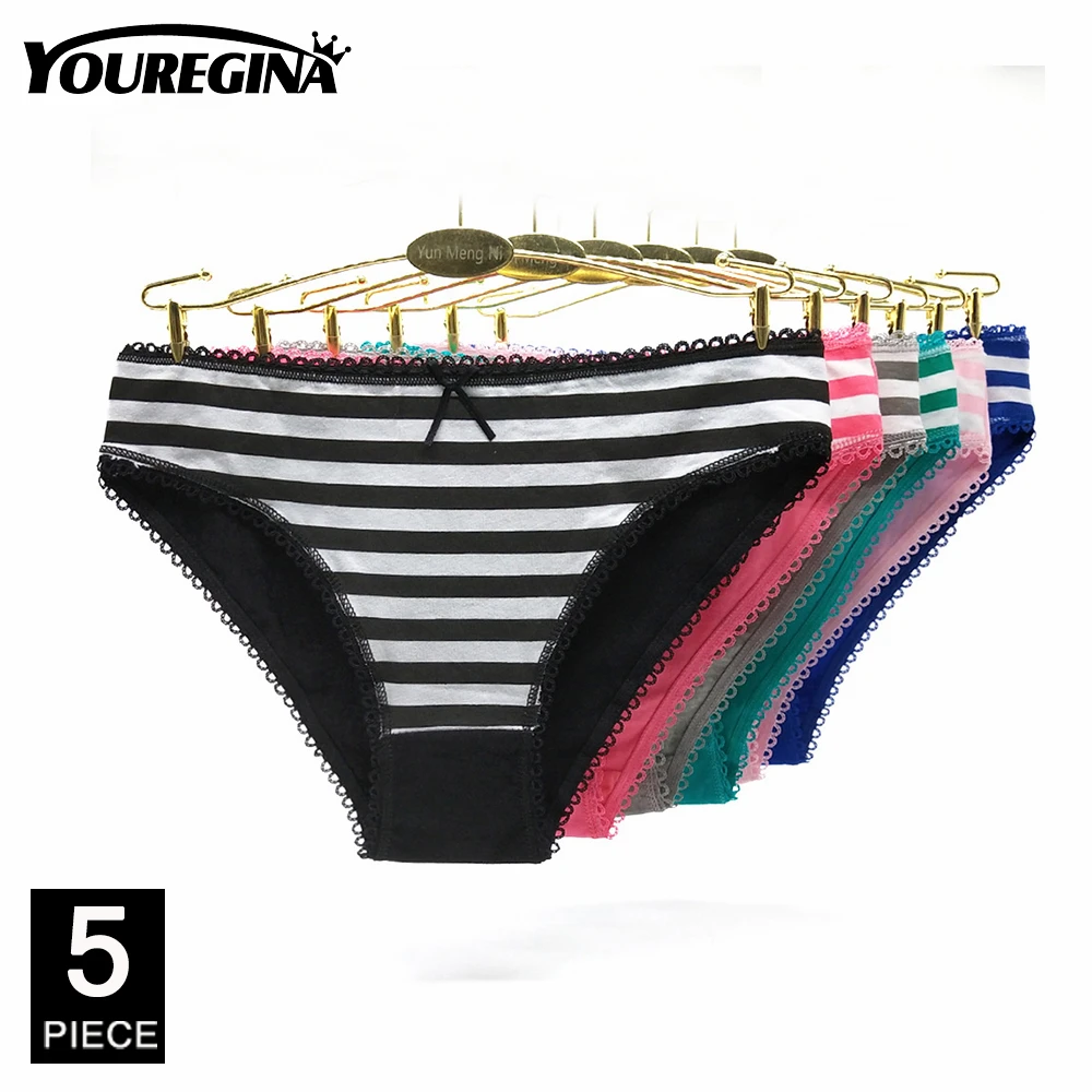 

Sexy Panties for Women Cotton Soft Female Underwear Lace Briefs set Ladies Striped Bikini Intimates Lingerie 5 pcs/lot