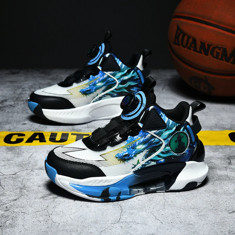

Children's spring and summer mesh breathable teenager basketball shoes rotating buckle comfortable wear-resistant sports shoes