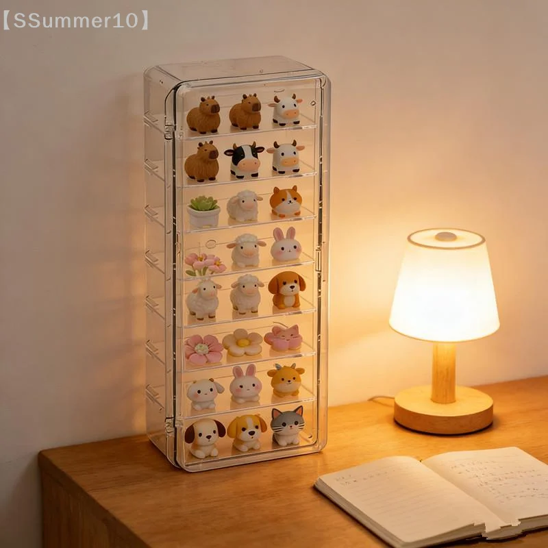 【SSummer10】Mini Acrylic Dustproof Flip Cover Display Stand-Figure Storage Box Desktop Organizer for Jewelry Accessories【SS】
