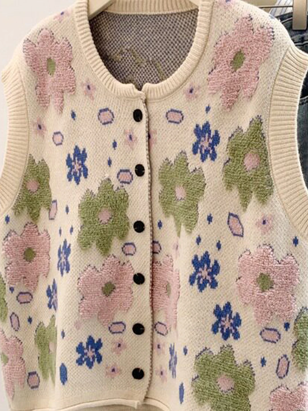 Korean Style Embroidered Flower Knitted Cardigan Vest Women's plus Size Autumn Early Layering Top Age Reversing Outerwear