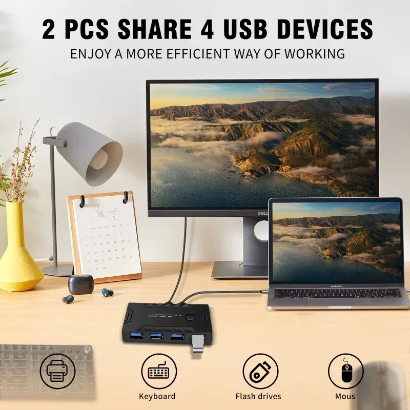 USB KVM Switch USB 3.0 2.0 Switcher KVM Switch for Windows10 PC Keyboard Mouse Printer 2 PCs Sharing 4 Devices USB Switch