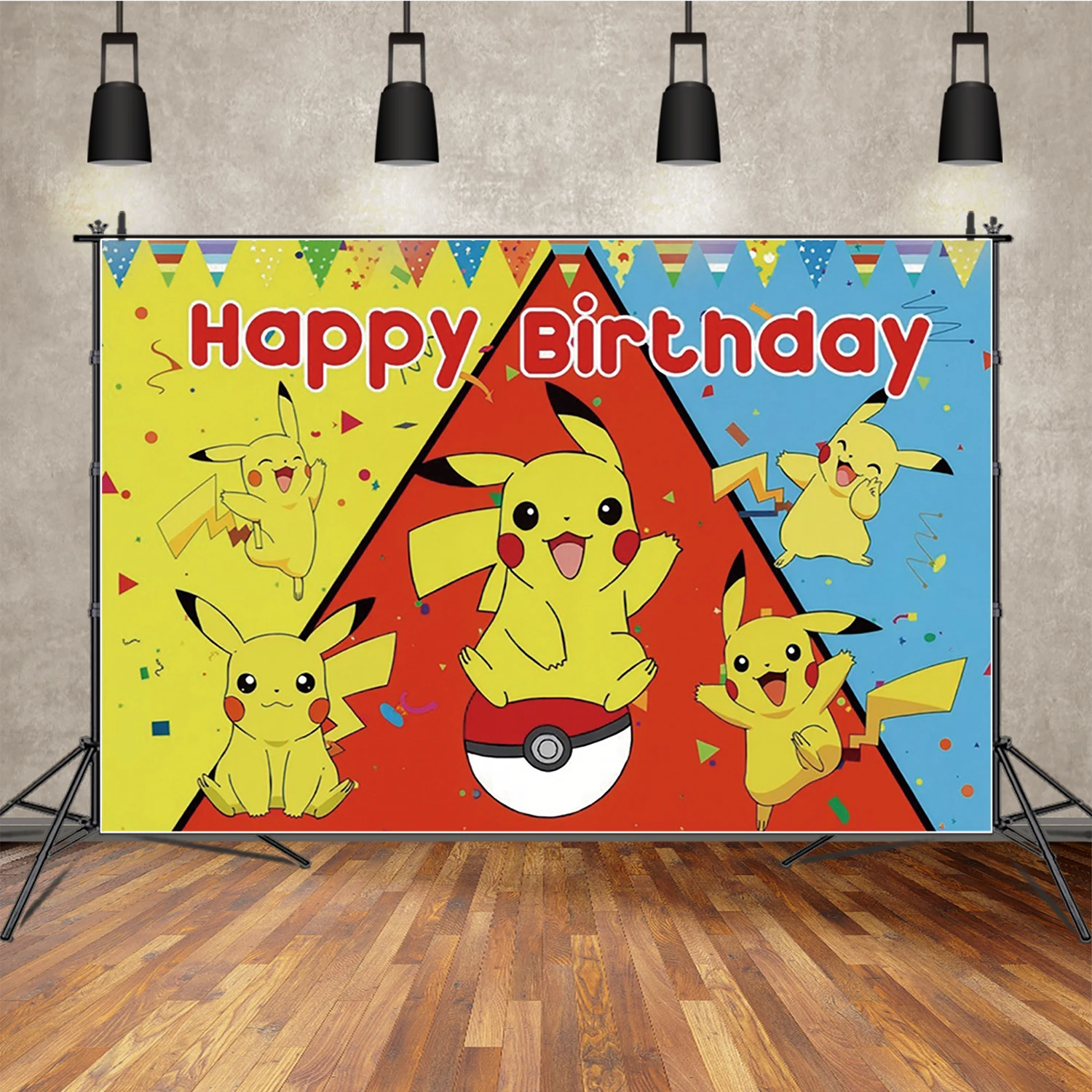 

Pokemon Birthday Photography Backdrop Pikachu Flag Portrait Background Children Studio Party Decoration Accessories