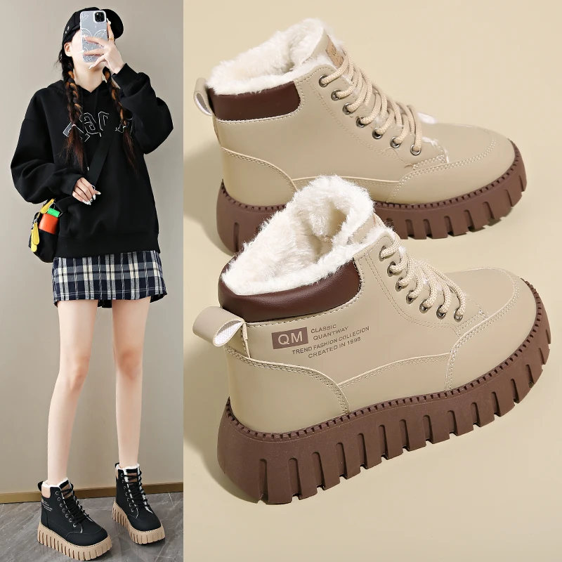 Warm High Top Short Boots 2026 Winter New Style with Plush Thick Sole Casual Street Photography Trendy Women's Zapatos De Mujer