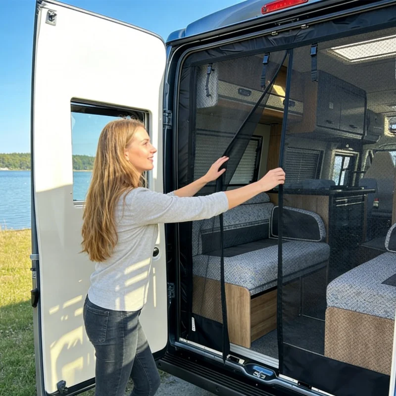 

RV Rear Door Mosquito Net Curtain Anti-Insect Mesh Screen For Fiat Ducato Peugeot Boxer Citroen Relay Ram ProMaster 2006+