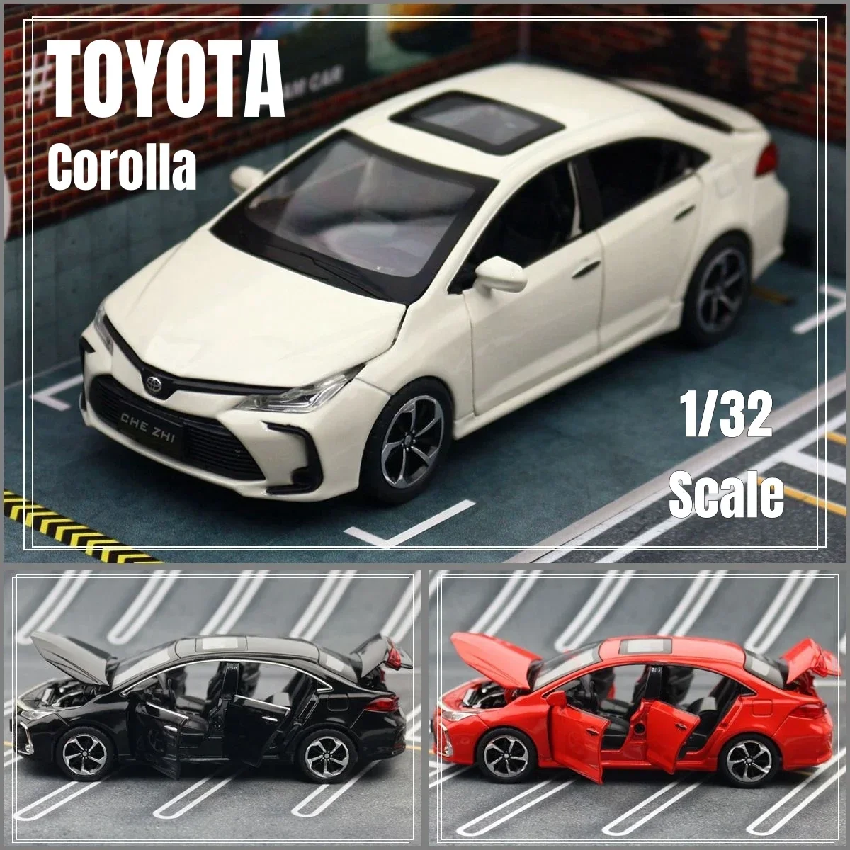 300-1/33 Corolla Hybrid Spielzeug auto für Kinder Druckguss legierung Metall Miniatur modell zurückziehen Sound & Light Collection Geschenk Kind