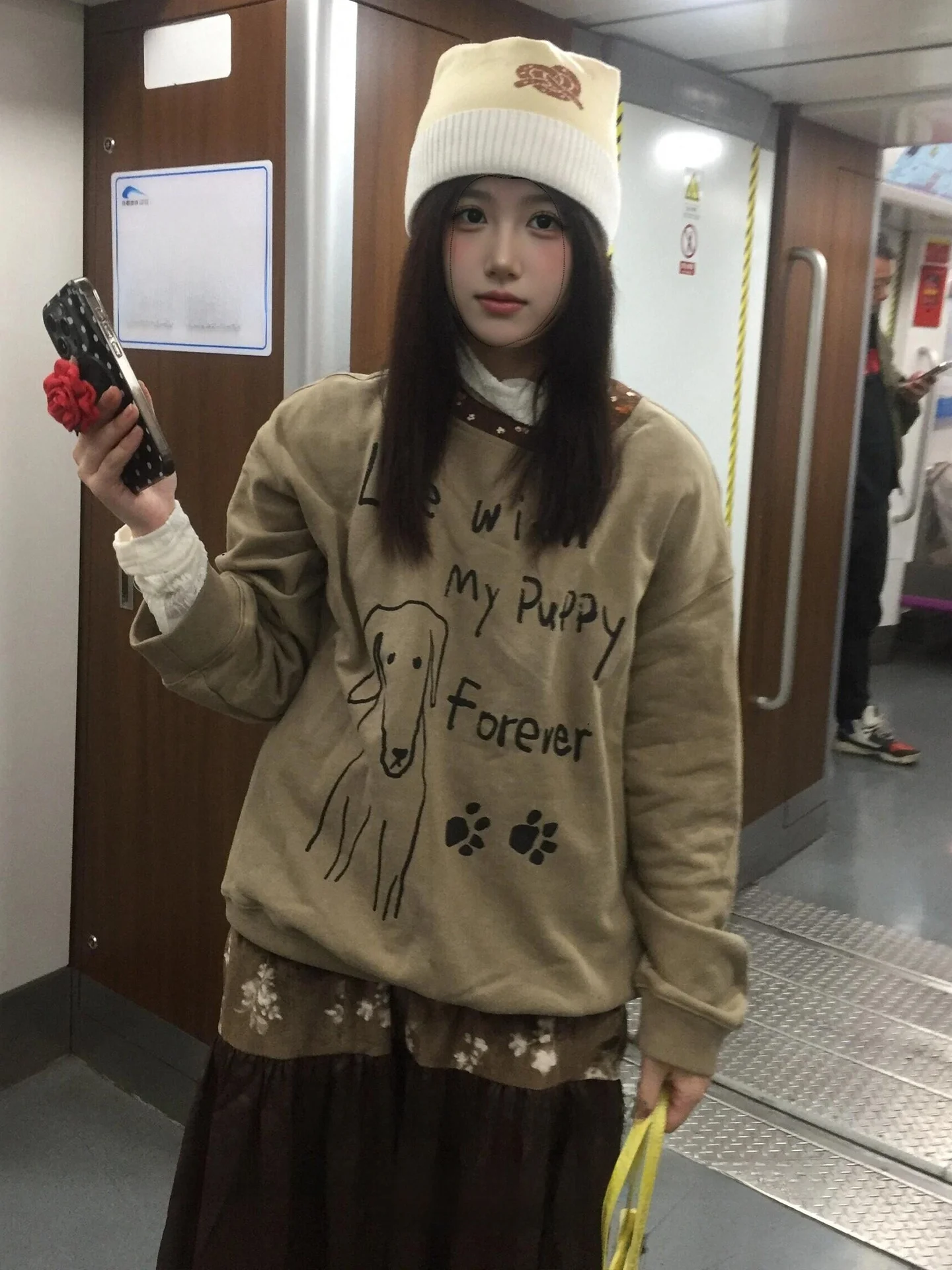 

Ретро-свитшот в американском стиле с круглым вырезом, женский, весенне-осенний, с цветочным воротником и принтом собаки, свободный, в стиле оверсайз, с длинными рукавами, модный топ