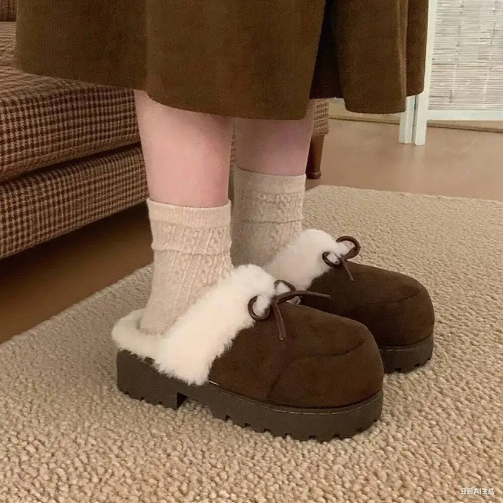 

Home Slippers Women's Bow Clog Mules 2025 Autumn Winter Platform Heightened Thick Sole Non Slip Indoor Household Cotton Slippers