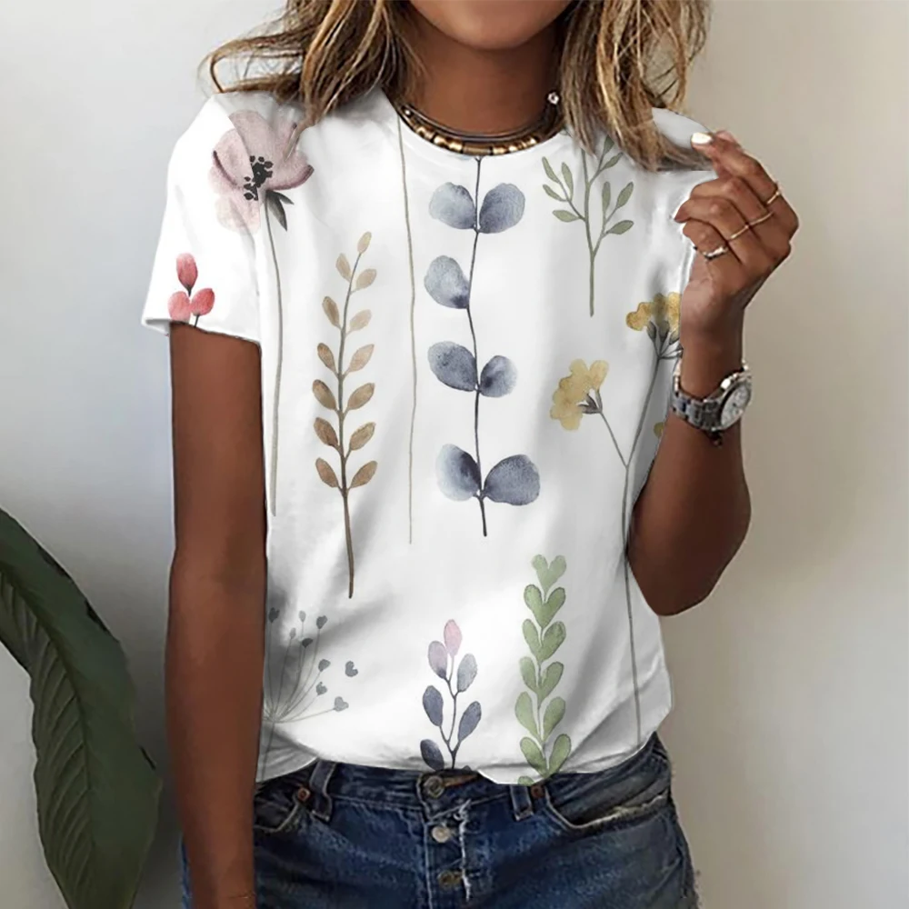 Leisure Loose Summer Women's 3D Printed Short Sleeved Round Neck Y2kt Shirts 2024 Beach Coconut Tops Ropa Mujer Blusas S-2XL image 5