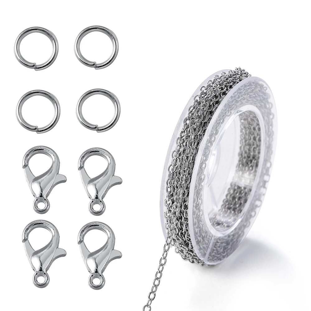 1 Set 3m Iron Cable Chain Connector Link Chains With Jump Rings Lobster Clasps Jewelry Making Set DIY Necklace Materials Finding