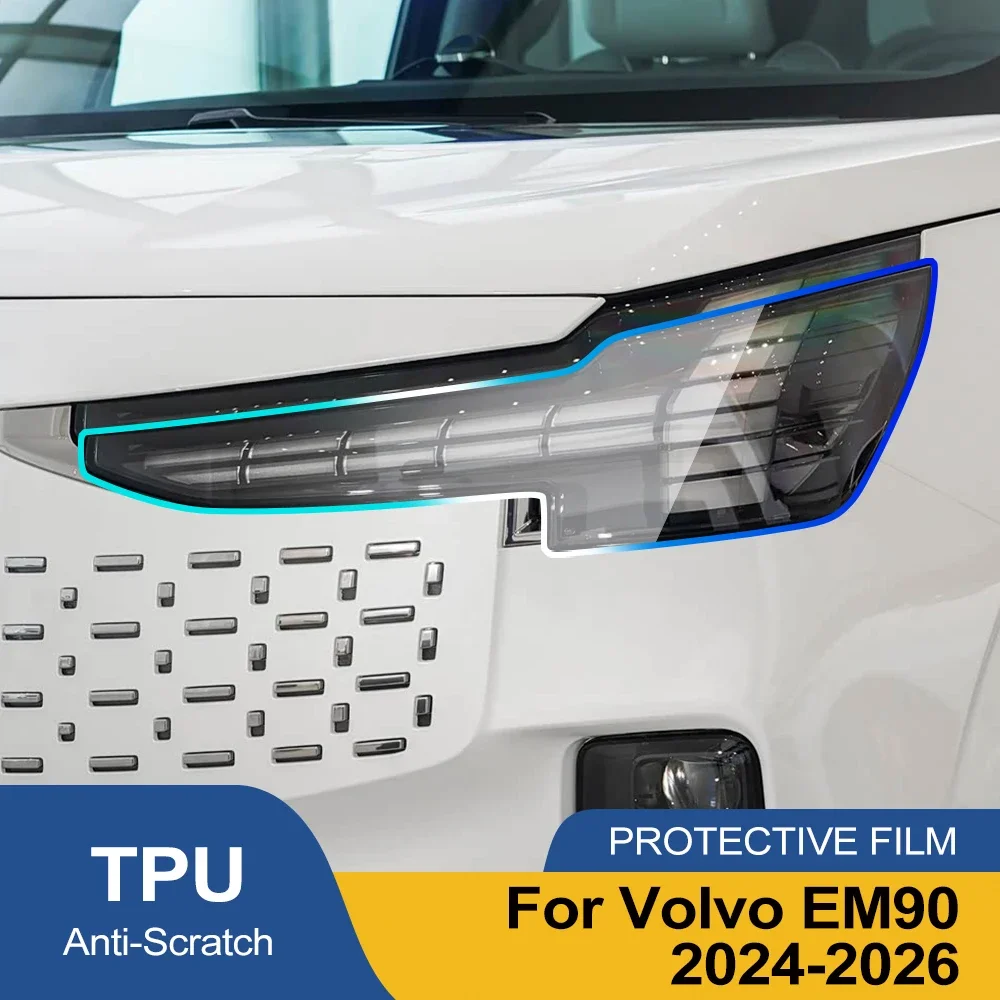 TPU Car Headlight Cover for Volvo EM90 2024-2026 Anti-Scratch High Gloss Smoke Black Pre-Cut Vinyl Wrap Protection Film Kit