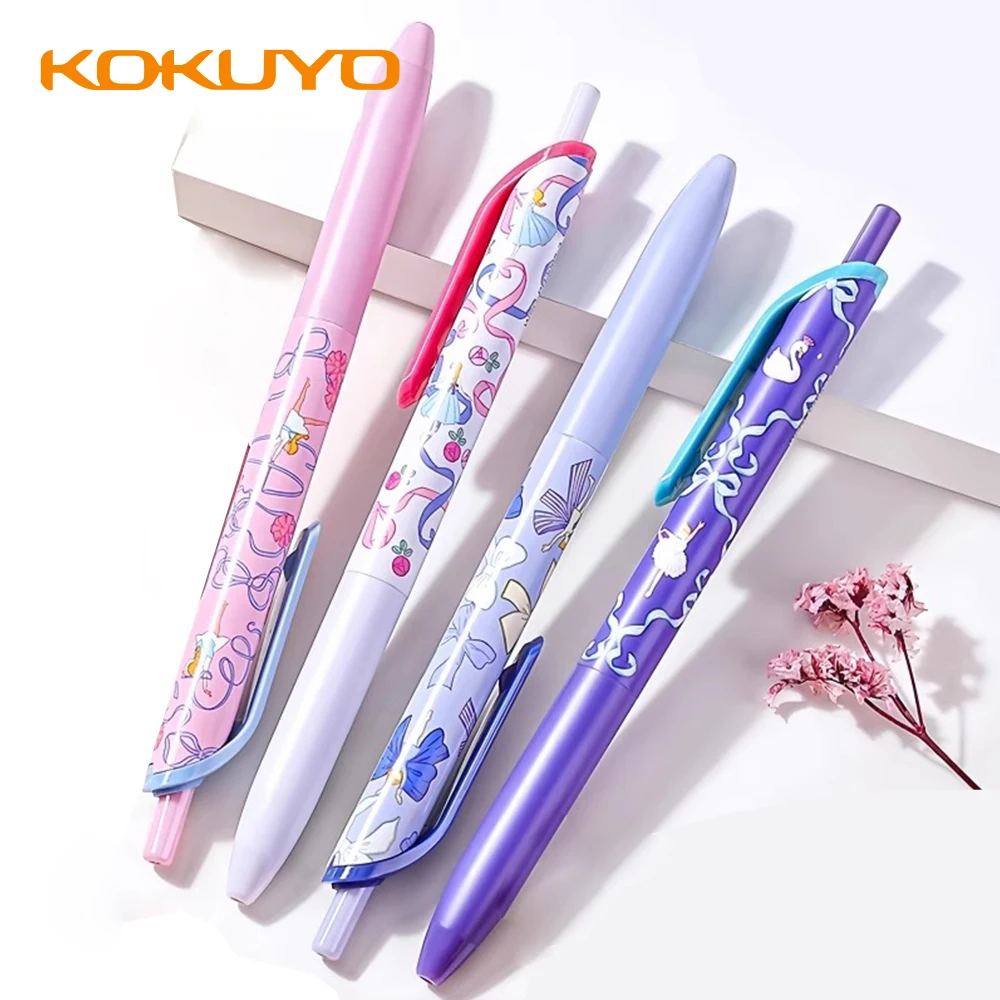 

4 шт./компл., японская гелевая ручка KOKUYO, балетный бант, новая черная, 0,5 мм, для письма и рисования, подписи, Kawaii, школьные канцелярские принадлежности