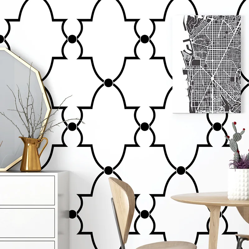 Trellis Geometric Pattern Wallpaper Classic Pvc Waterproof Black and White Modern Simple Wall Paper Bedroom Live Room Decor