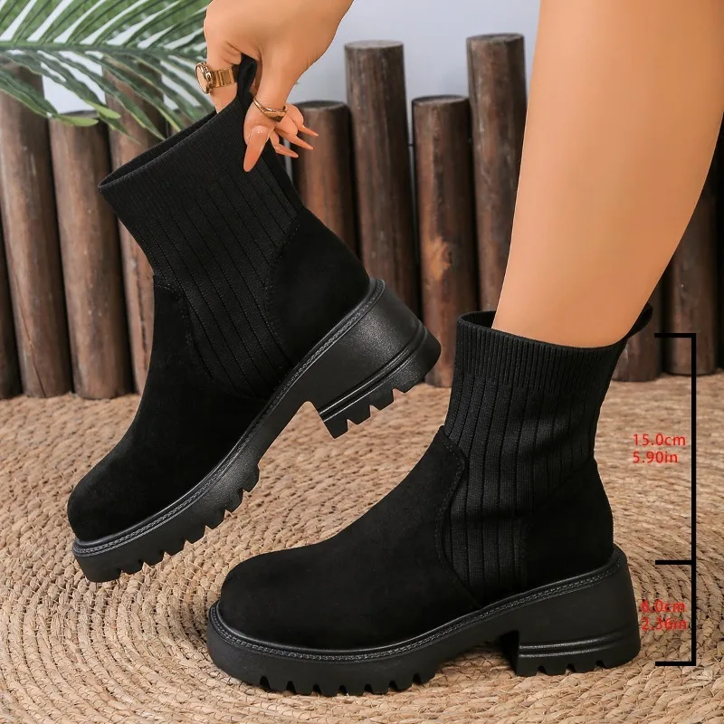 

Mid Heels Women's Platform Short Boots Fashion Suede Designer New Shoes 2025 Winter Dress Pumps Cozy Casual Zapatillas De Mujer