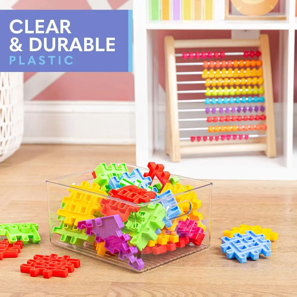 6-Piece Set of Clear Plastic Storage Bins with Lids for Kitchen, Pantry, and More, 10x8x5