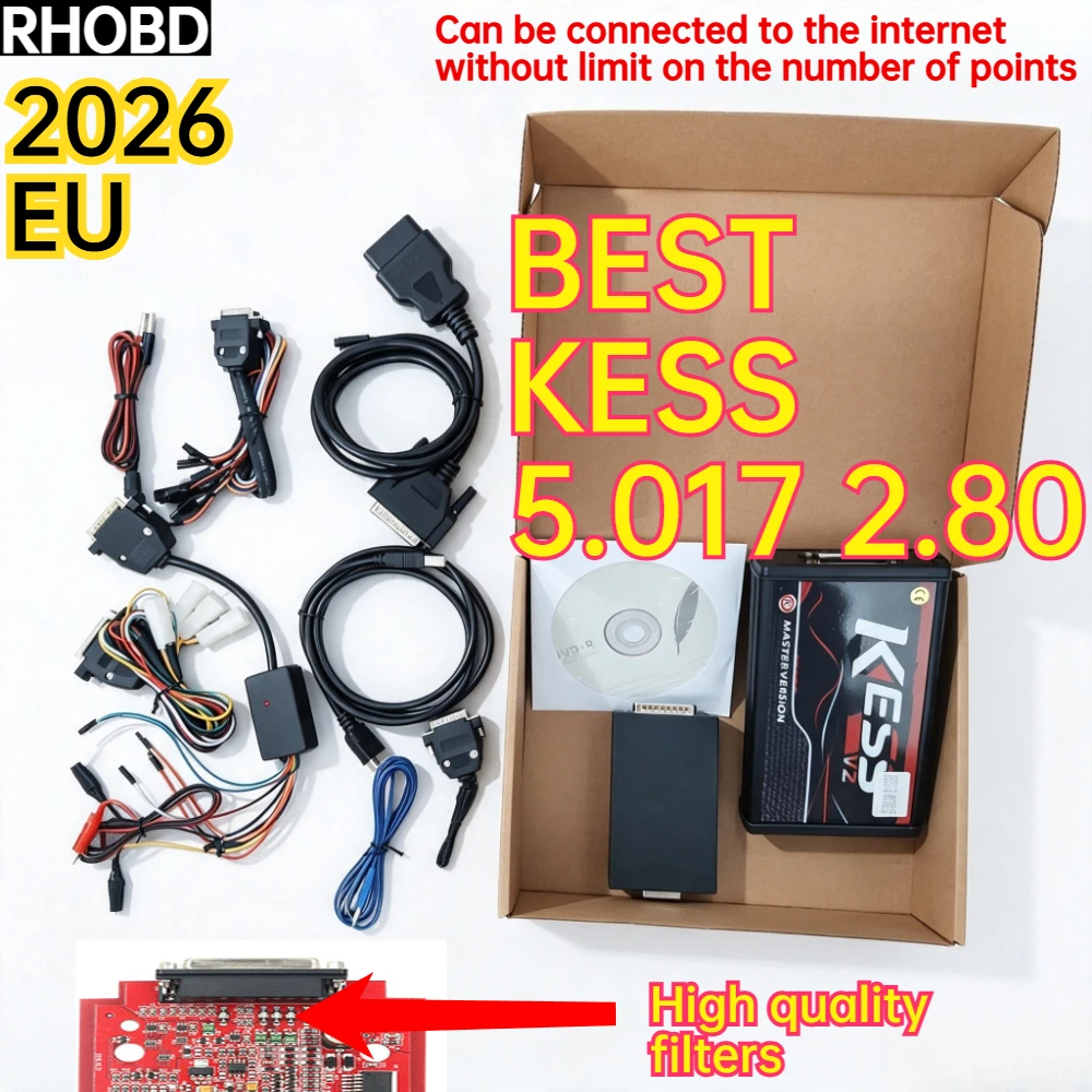 BEST Red EU High quality filters KESS V5.017 ECU Chip Tuning Tool with Unlimited Token OBD2 Car Truck ECU Programming Kit
