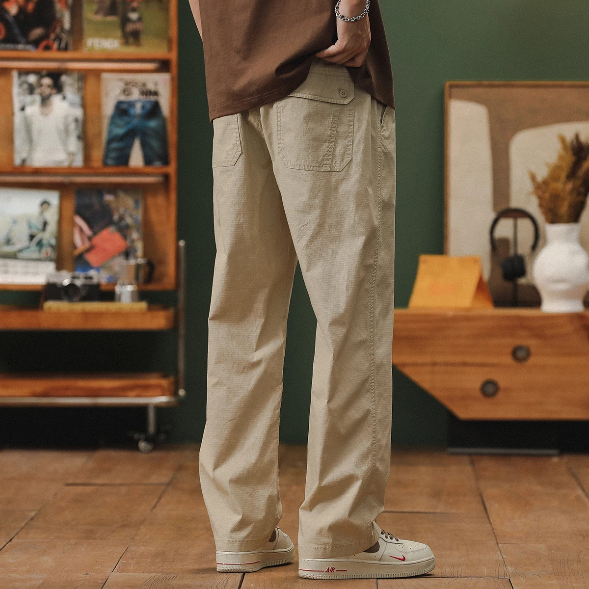 

Летние новые однотонные хлопковые брюки из ледяного шелка прямого кроя в стиле ретро для мужчин, свободные повседневные брюки для активного отдыха, серия Mountain