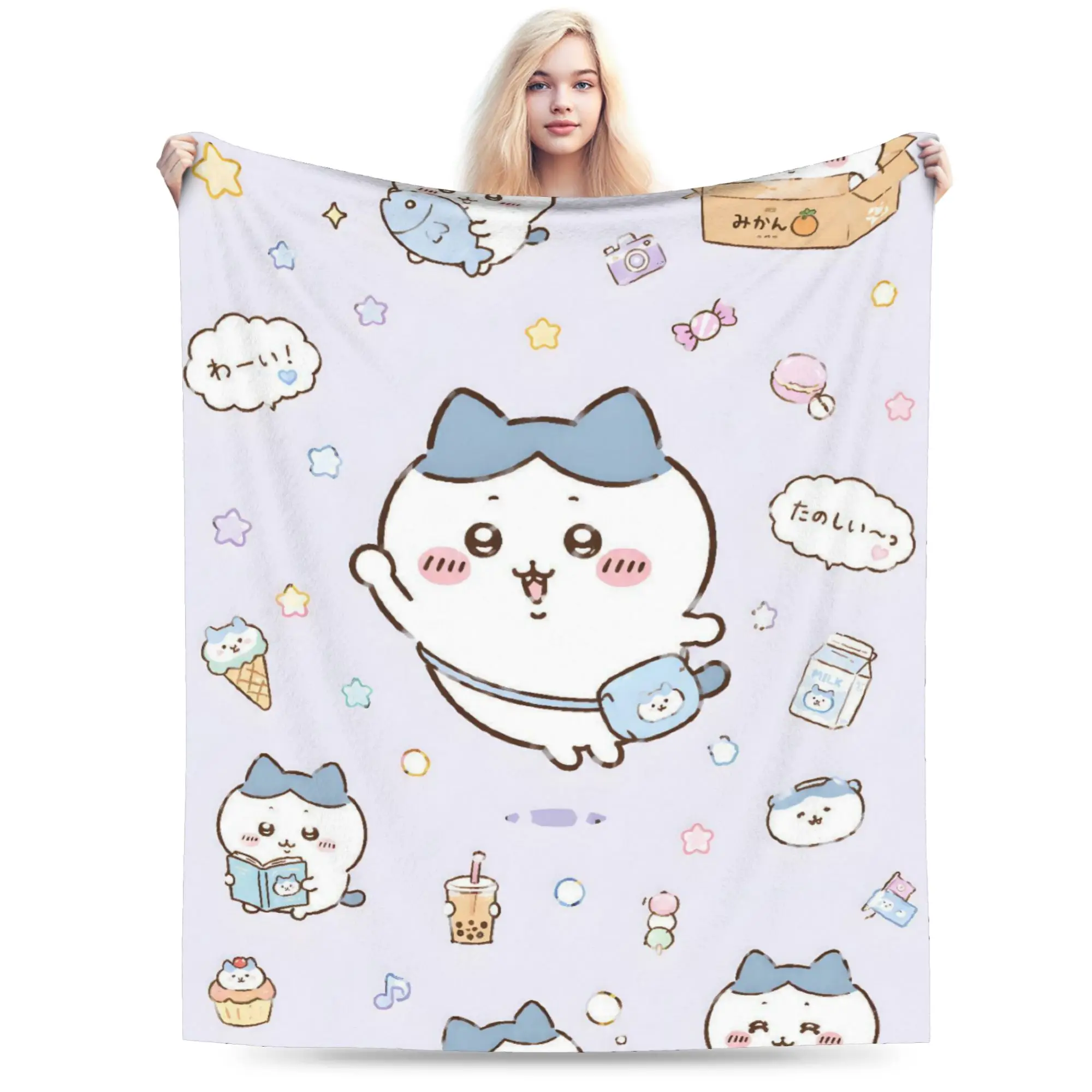 Cute Kawaii C-ChiikawaS Cartoon Movie Blankets  Airplane Travel Flannel Throw Blanket For Bedroom Super Soft Quality Bedspread