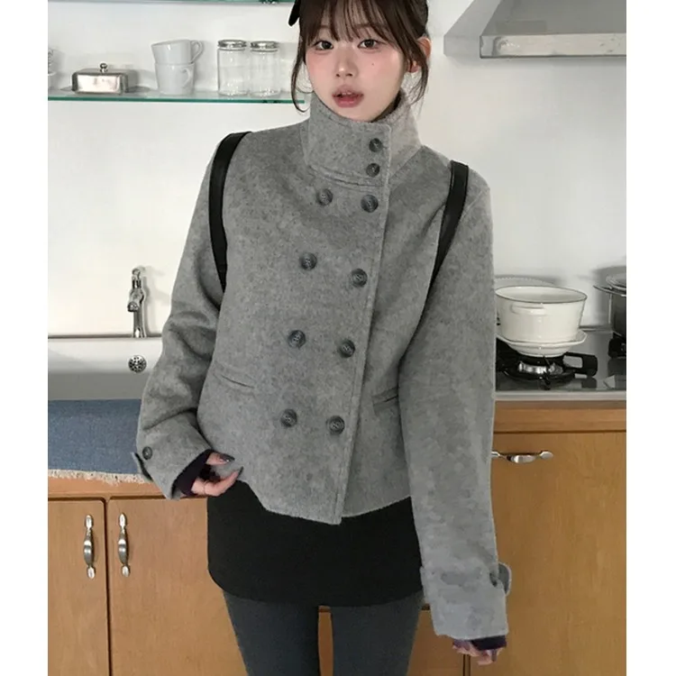 معطف صوفي أنيق للنساء فضفاض مناسب بياقة بدلة كلاسيكية مزدوجة الصدر كيت أور توب ملابس خارجية للخريف والشتاء #1