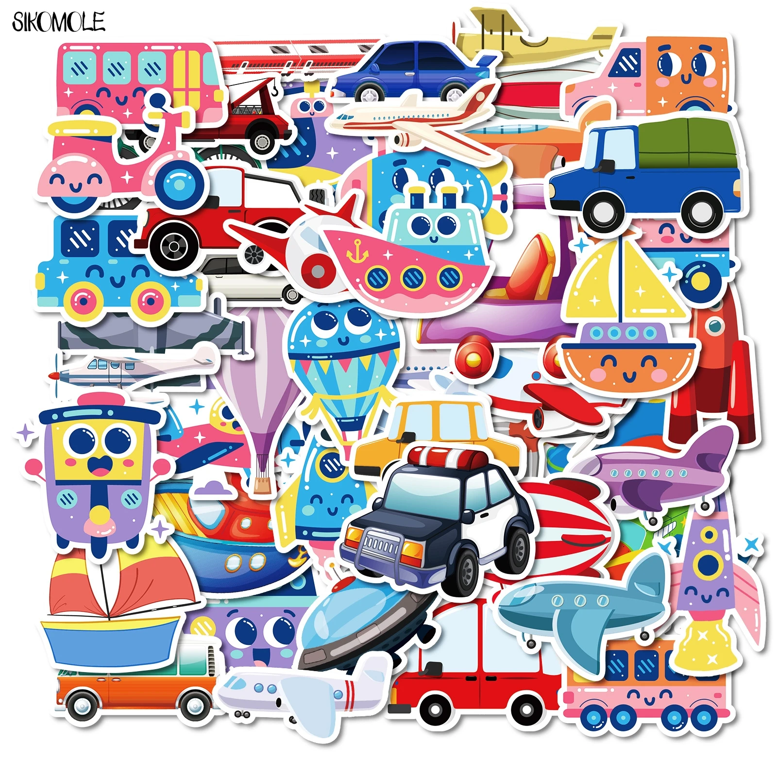 10/30/50pcs Transportation Vehicles Graffiti Stickers Cute Cartoon Kawaii Aesthetic DIY Guitar Travel Luggage Skateboard Sticker