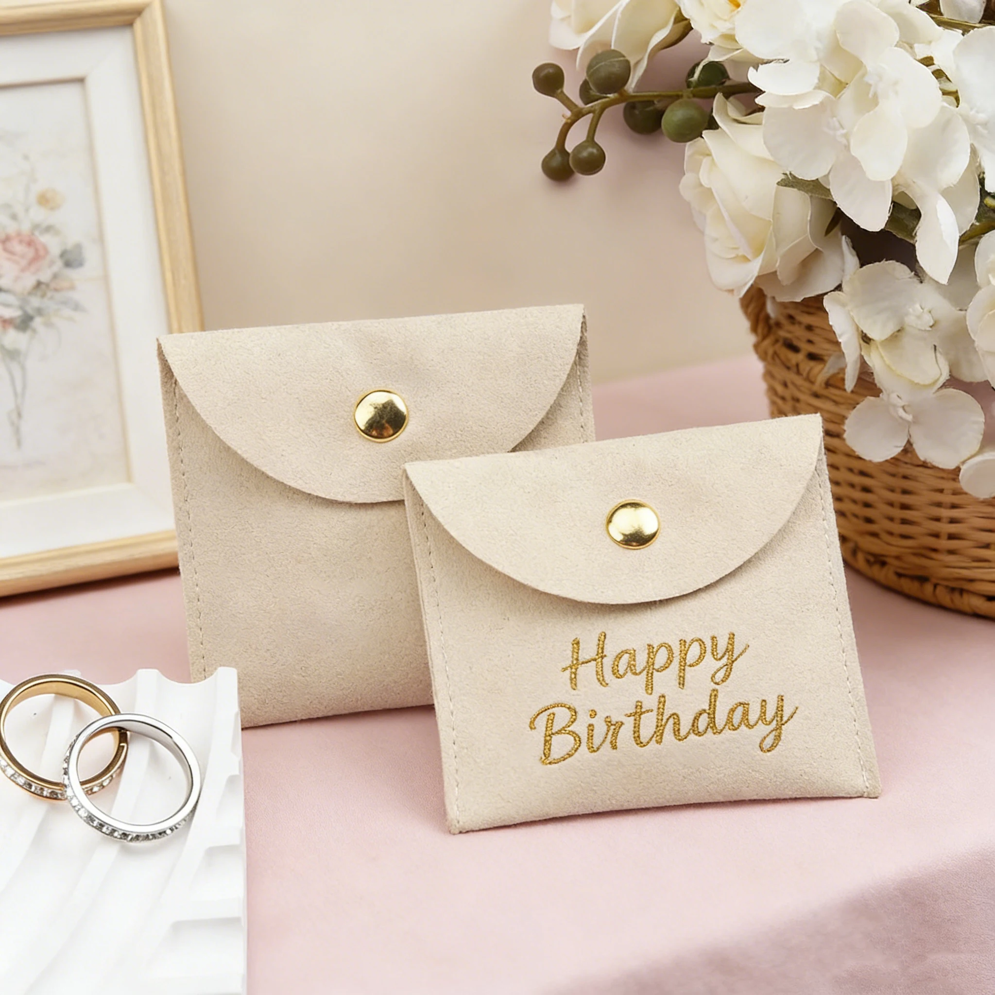 

Новая сумка-мешочек из микрофибры с кнопкой-застежкой для ювелирных изделий, подарочная упаковка для свадеб, дней рождения, вечеринок, для хранения колец, браслетов, серег