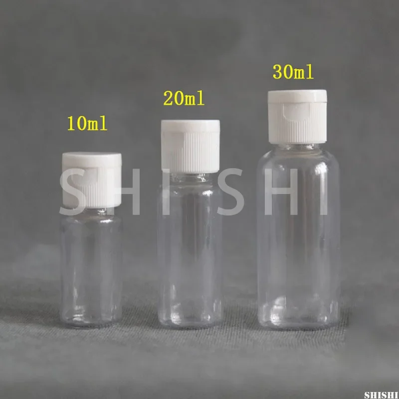 5 pezzi bottiglie trasparenti con coperchio a vibrazione contenitori per campioni cosmetici Shampoo liquido da viaggio fiale ricaricabili PET in plastica 5ml 50ml 60ml 100ml