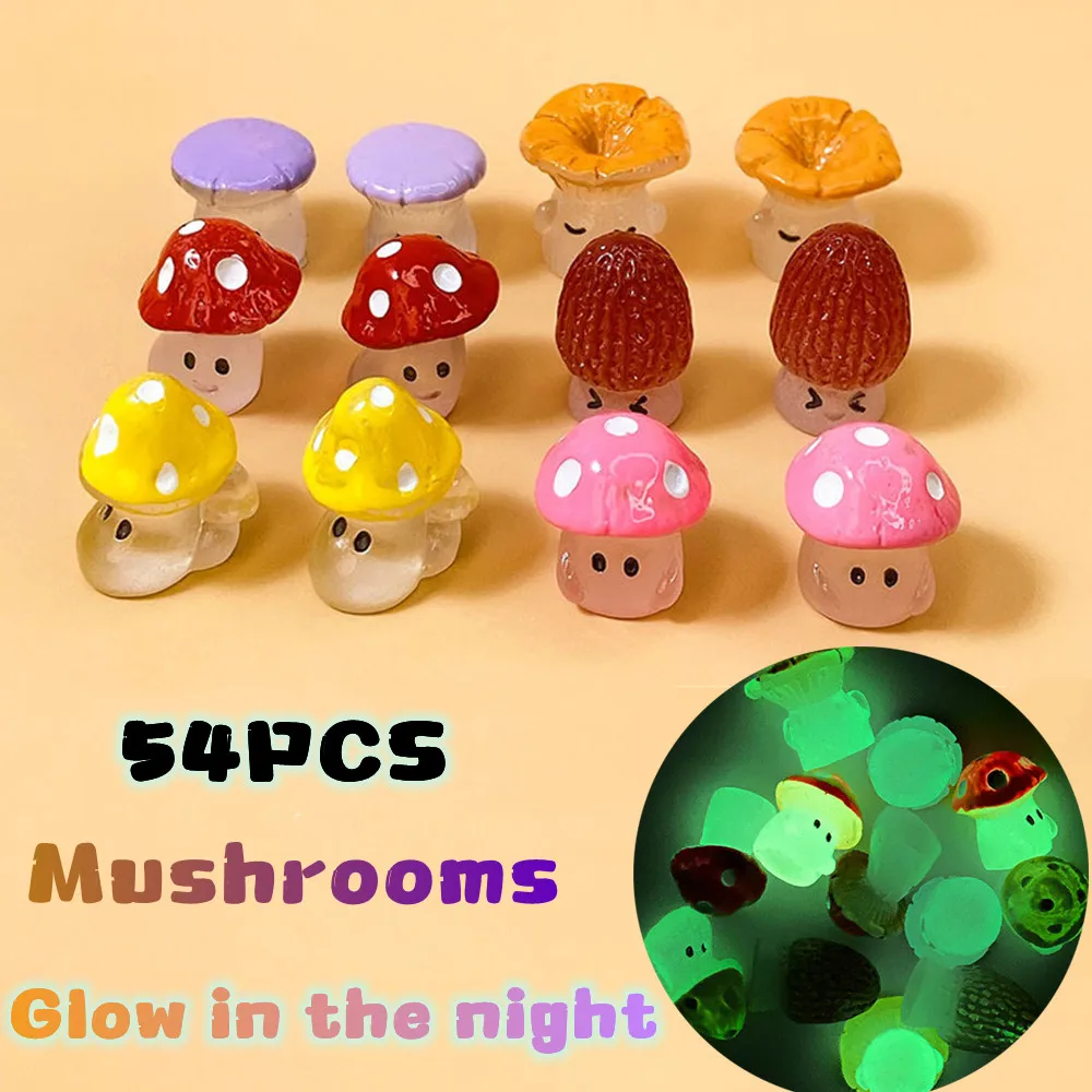 

54PCS Luminous Mini Mushroom Fairy Garden Decoration Miniature Figurines Table Decoration and Accessories Flower pot ornaments