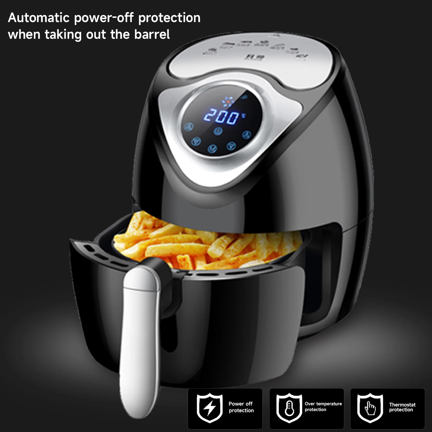 5.5L Smart Electric Air Fryer 360°Baking Convection Oven Deep Fryer without Oil Auto Power Off Easy Cleaning Kitchen Appliance