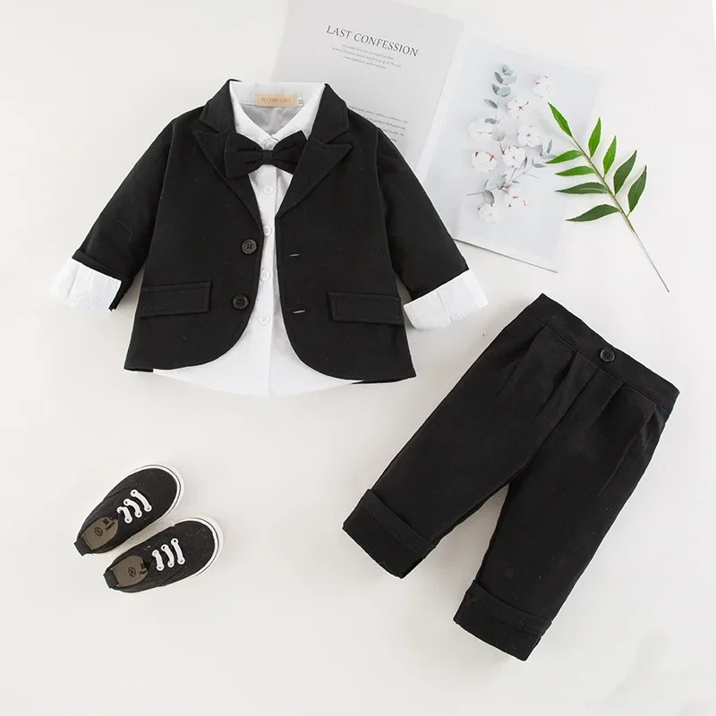 Gentleman Boss Baby Clothes Kids Boy Suit Set Kids Shirt Pants with Blazer Coat New Born for Boys Birthday Formal Wedding Party