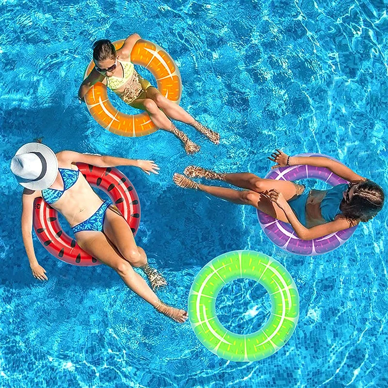 4PCS Fruit Swimming Ring Watermelon Orange Lemon Pool Floats Inflatable Tubes Fun Water Toys for Kids Adults Beach Outdoor Fun