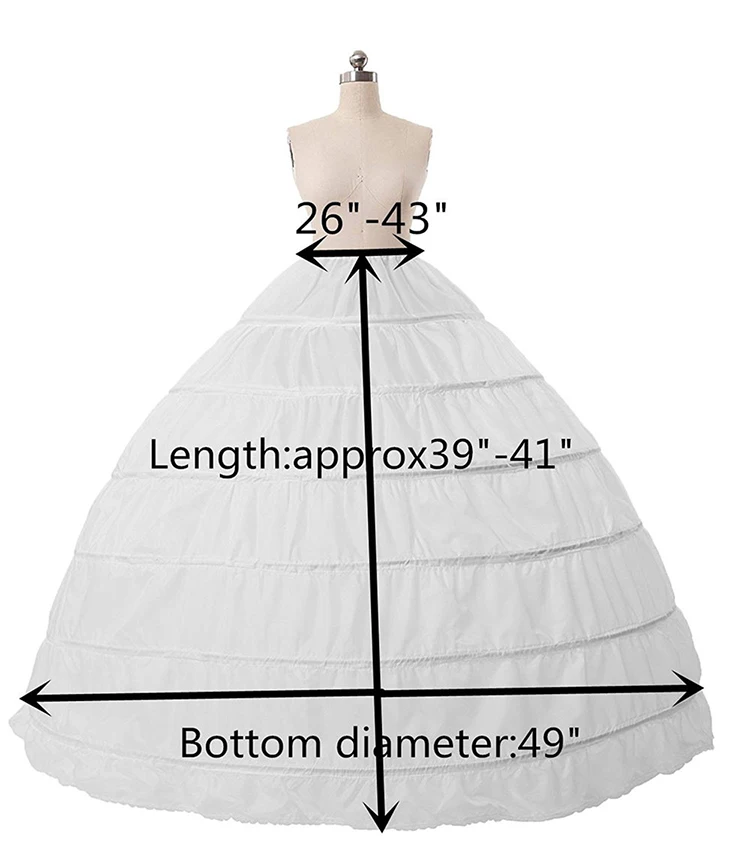 Jupon Crinoline à 6 Cerceaux Blanc/Noir, Sous-jupe pour Robe de Mariée, Robe de Patients, en Stock, Expédition Rapide