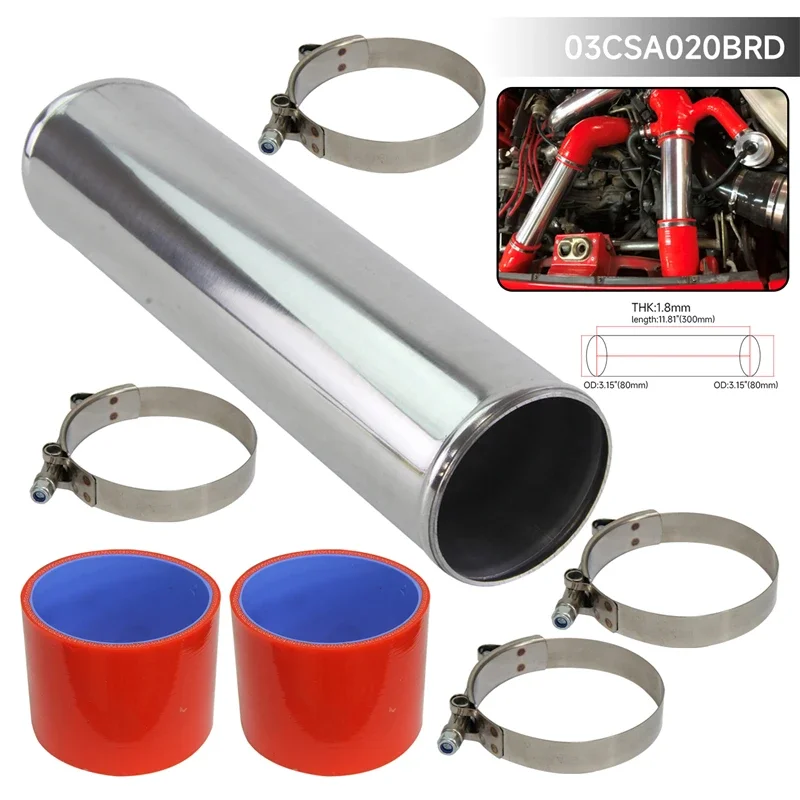 

Intercooler Pipe Piping Universal 80mm 3.15" Aluminum Turbo Tubing + Silicone hose +T-clamps kits Black / Blue/ Red