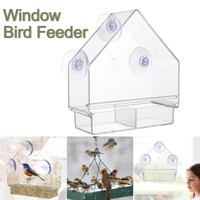 Window Bird Feeder House Shape Weather Proof Transparent Suction Cup Outdoor Birdfeeders Hanging Birdhouse For Outside Garden