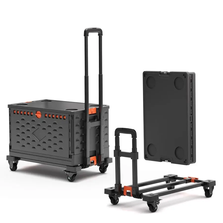

in 1 Folding Hand Truck Dolly Cart with Basket Collapsible Portable Hand Truck 330LBS Capacity, Telescoping Handle, Moving Dolly