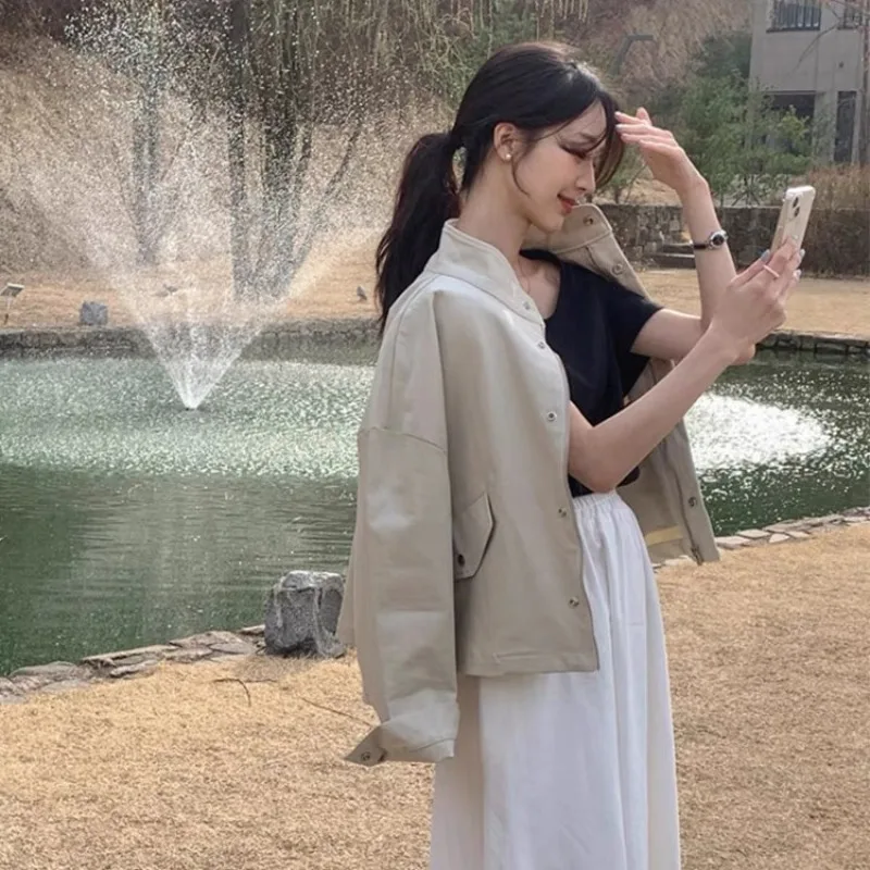 เสื้อคาร์ดิแกนแขนยาวสไตล์เกาหลีเก๋ไก๋สไตล์เรโทรฤดูใบไม้ร่วงพร้อมดีไซน์ซิปคอปก เสื้อแจ็คเก็ตคาร์ดิแกนแขนยาวหลวมและอเนกประสงค์