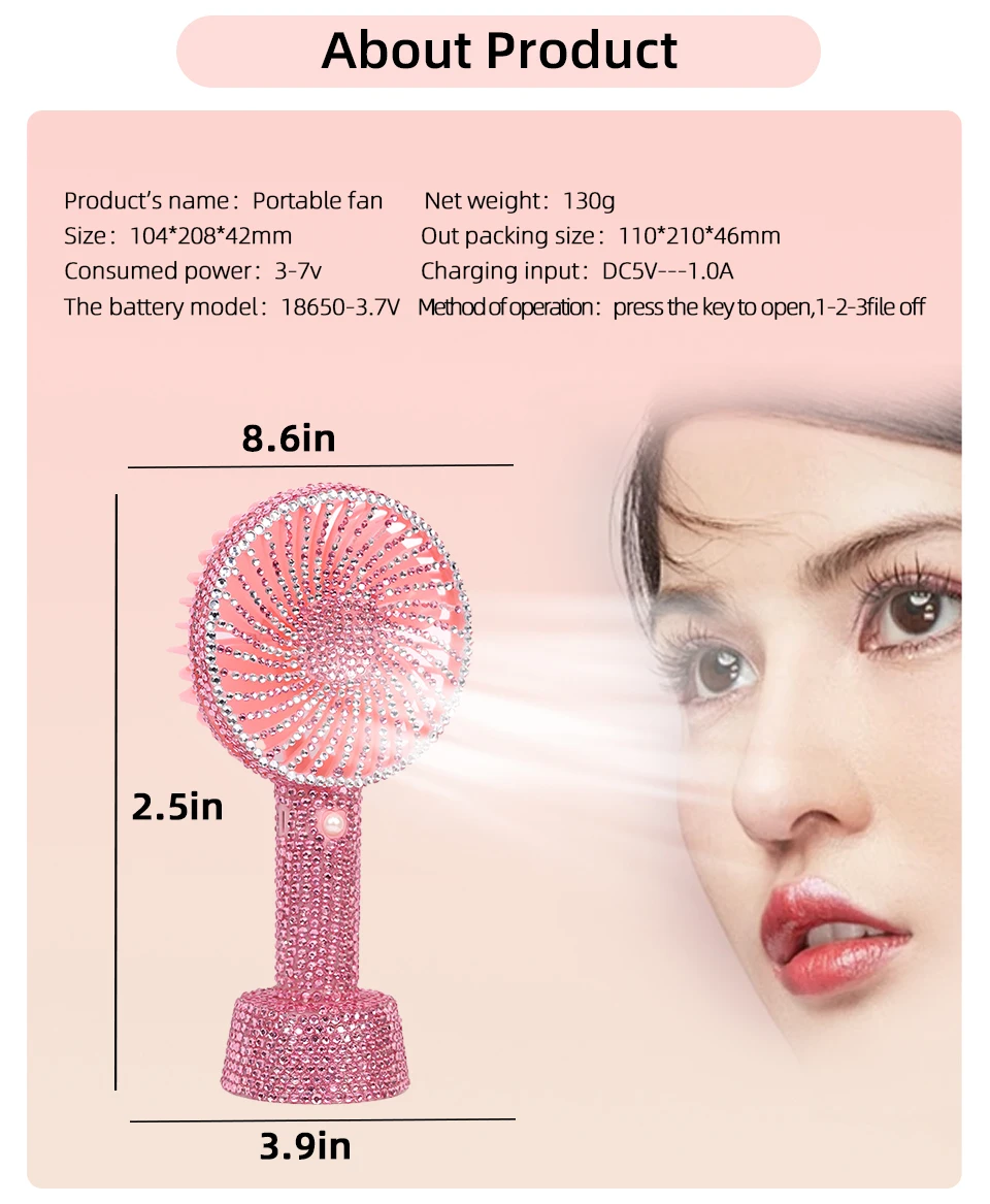 Lashprofessor Diamond Air Blower Fan Lash Fan Dryer Mini Portable 3 Speeds Eyelash Usb Fan