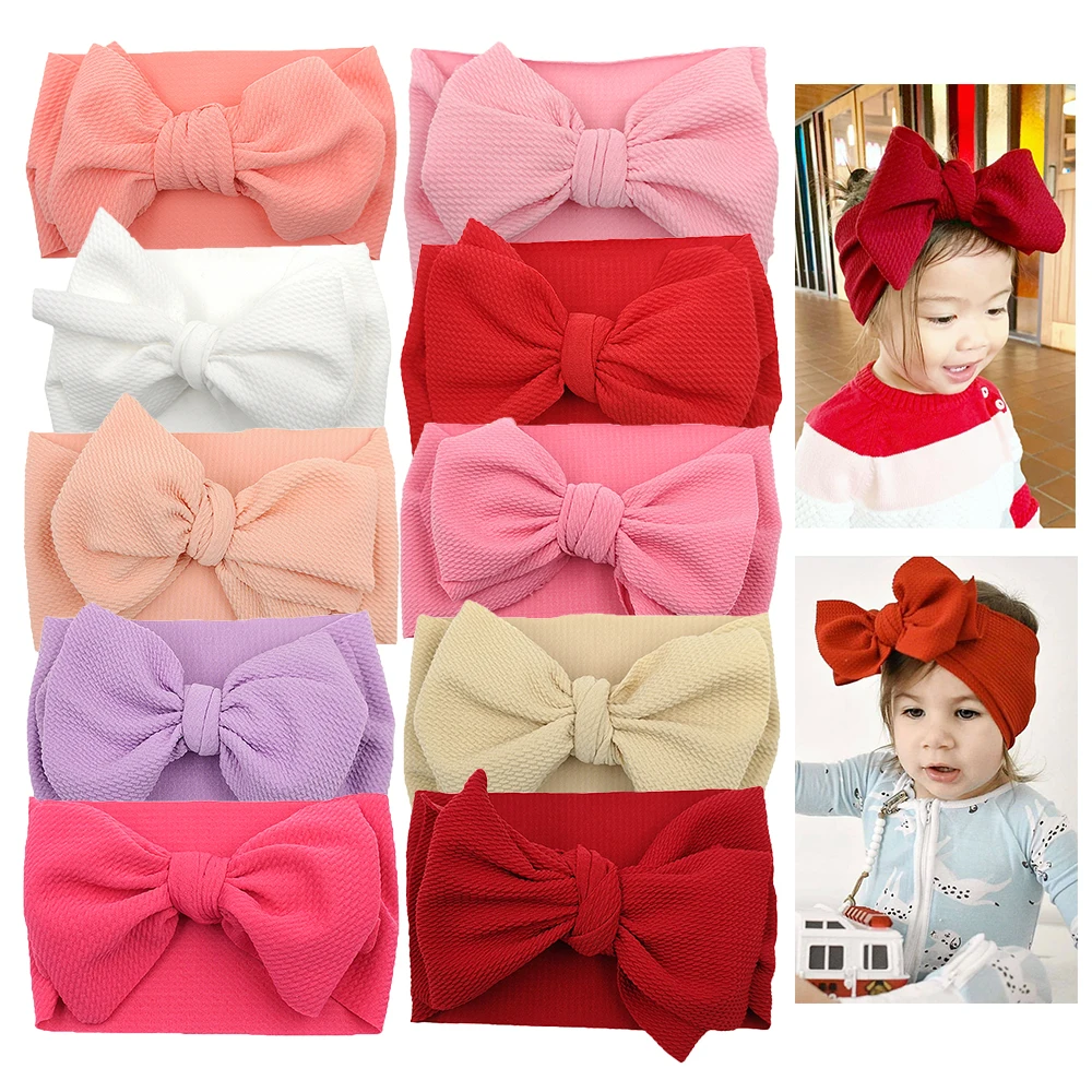 10Pcs/Lot Solid Bullet Fabric Baby Turban Headbands Flower Dot Print Hair Bands Big Bowknot Headwraps Kids Hair Accessories