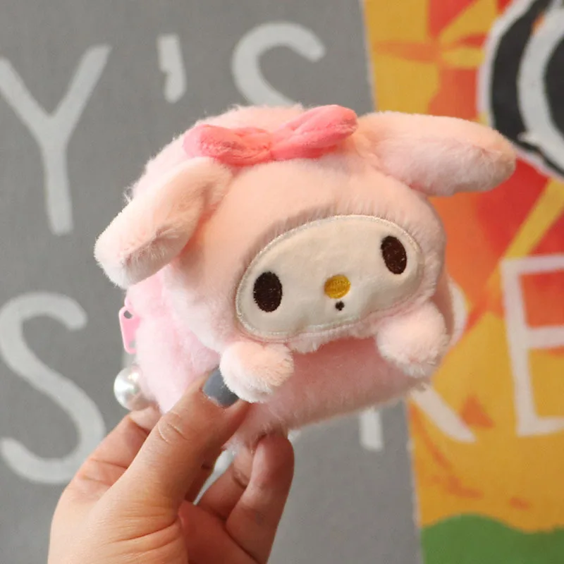 Kawaii Sanrioed peluche borsa giocattolo My Melody Kuromi Cinnamoroll Purin peluche portamonete bambola animale Mini portafoglio ciondolo ragazze regalo