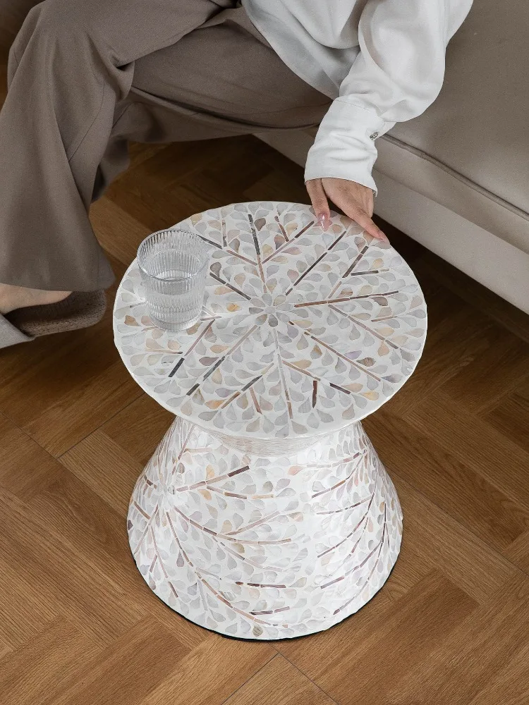 Nordic Art Shell Decoration Coffee Tables Home Furniture Living Room Sofa Side Small Corner Table Movable Shoe Changing Stool