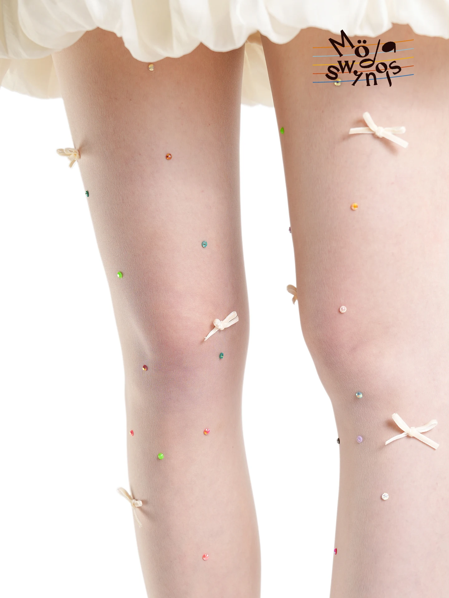 Girls  Knot Diamond White Nylon Tights Summer Thin Model Beauty Skin Stockings Lolita Pantyhose Jk Leggings
