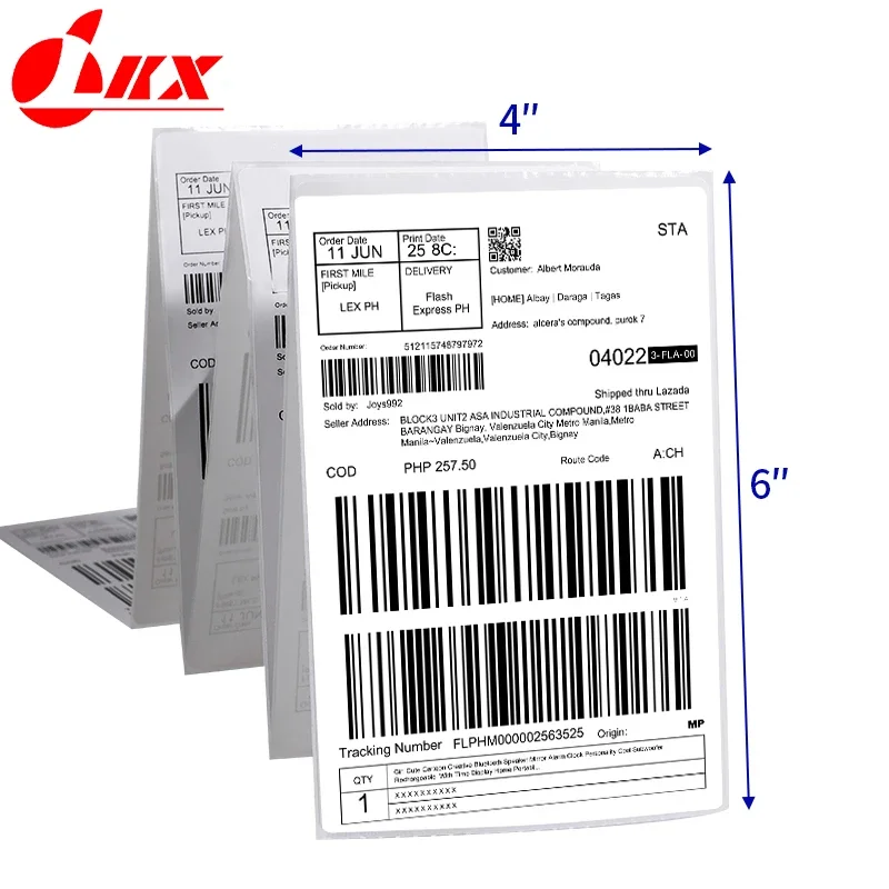 LKX 4x6 Thermal Paper Label Fold Thermal Label Shipping Barcode Sticker Waterproof for Shipping Packages Use 241BT 246S Printer