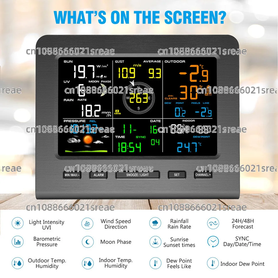 Weather Station Wind Speed Wind Direction UV Illumination Rainfall Temperature And Humidity Weather Forecast Electronic Clock