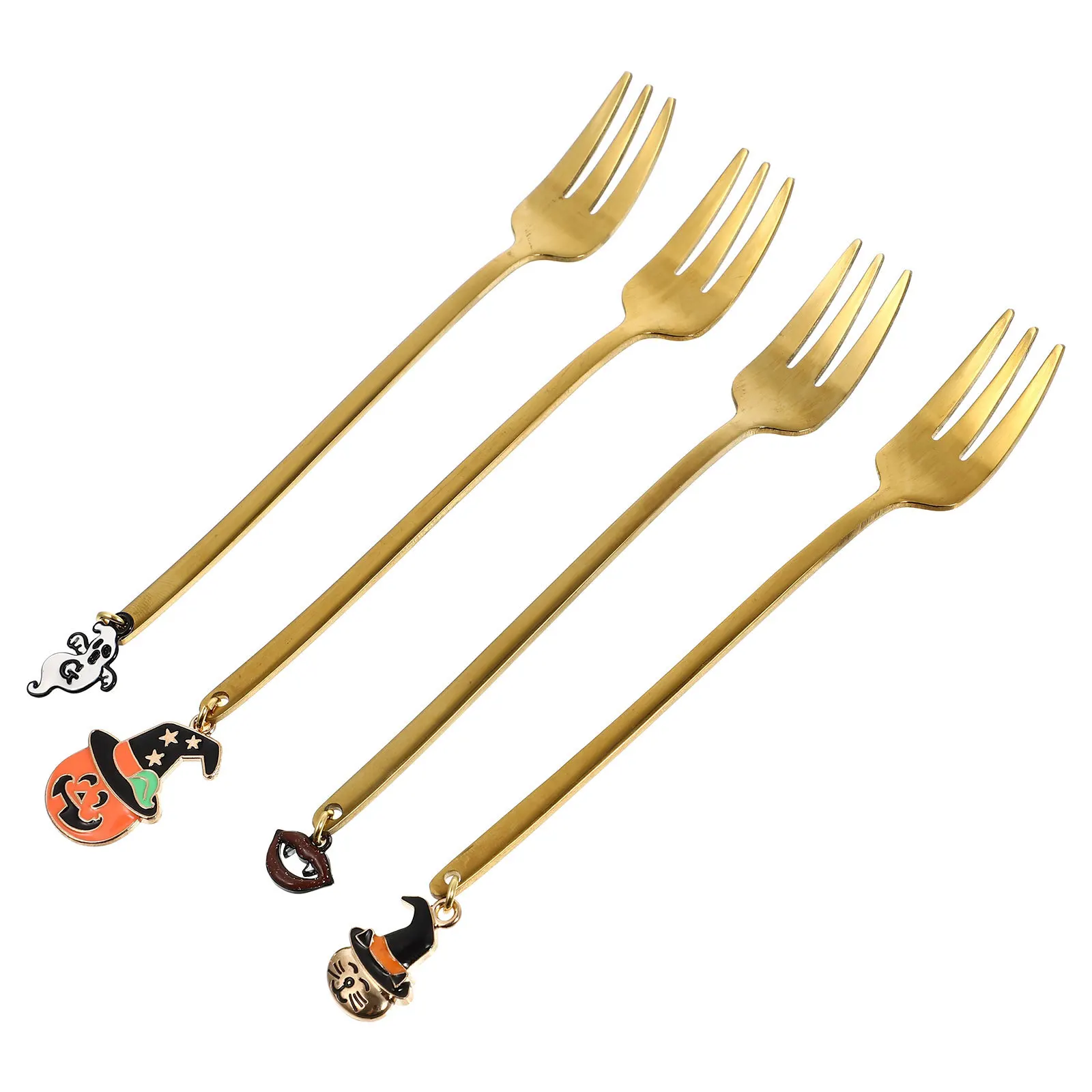 

4Pcs Halloween Dessert Forks Stainless Steel Household Creative Coffee Stirring Forks Comfortable Handle Ideal for Parties and