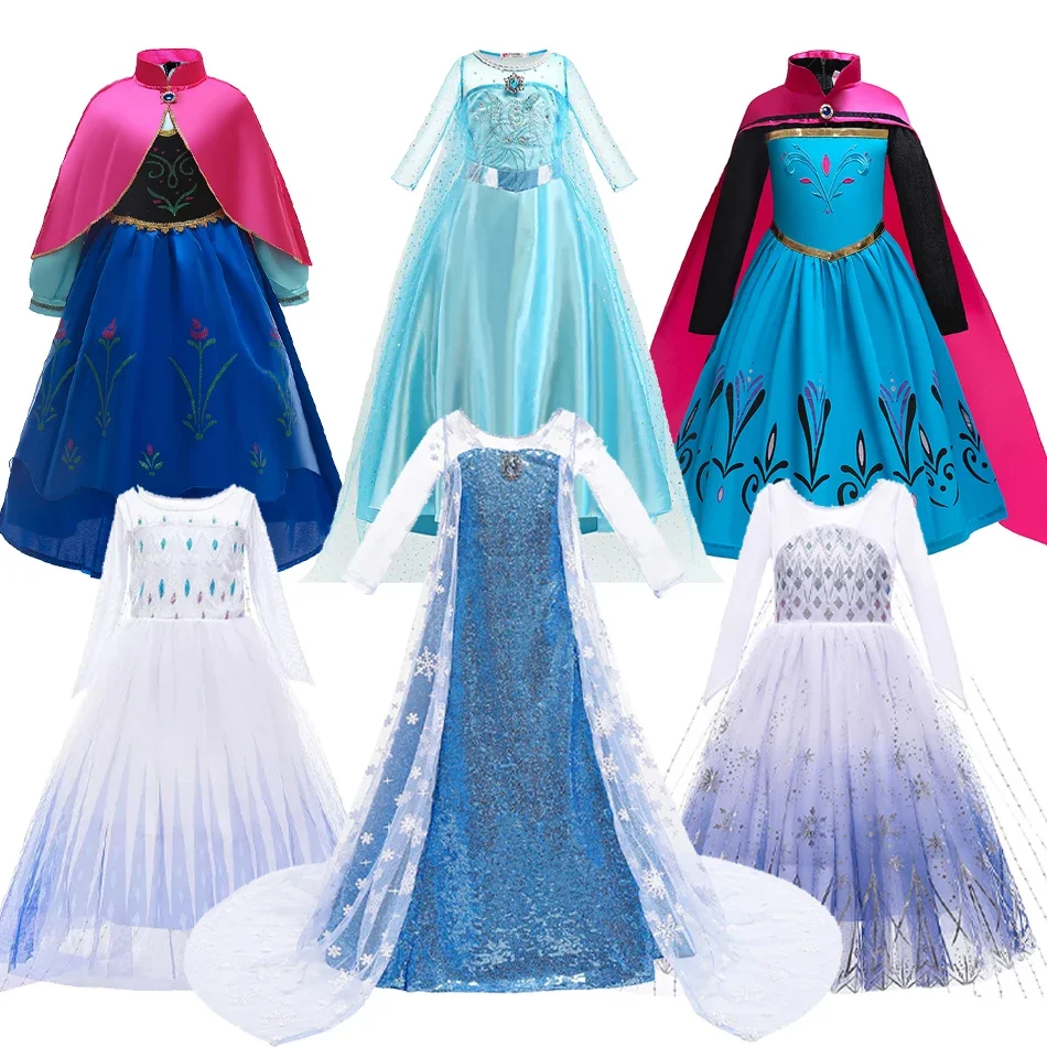 Girls Summer Shiny Casual Dress for Kids Birthday Party Elsa Anna Dress Up Cloth Snow Queen  Carnival Halloween Cosplay Costume