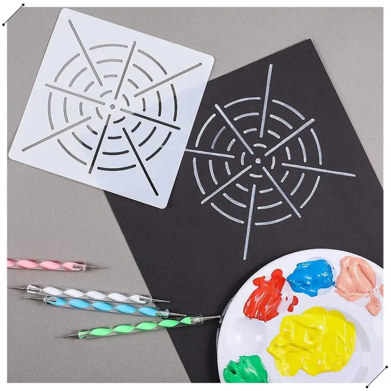 Mandala Art Dotting Tools 18 Set Including 4 Mandala Stencils, 8 Acrylic Rods, Paint Tray, 5 Double Sided Dotting Tools