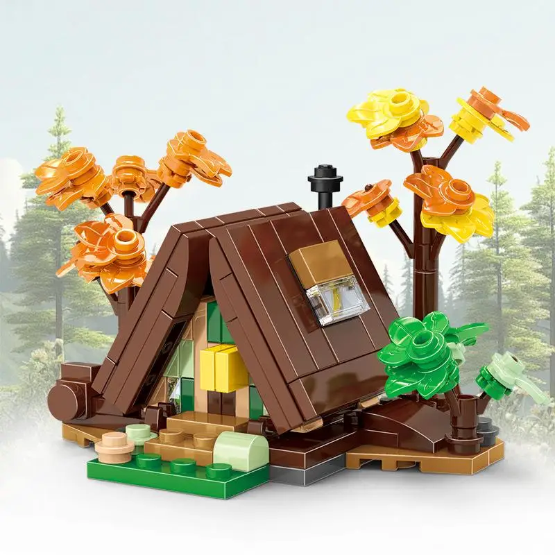 OUZEY Mini bloques de construcción de casa Triangular de estilo chino, más de 14 partículas pequeñas, montaje DIY, modelo educativo, regalo