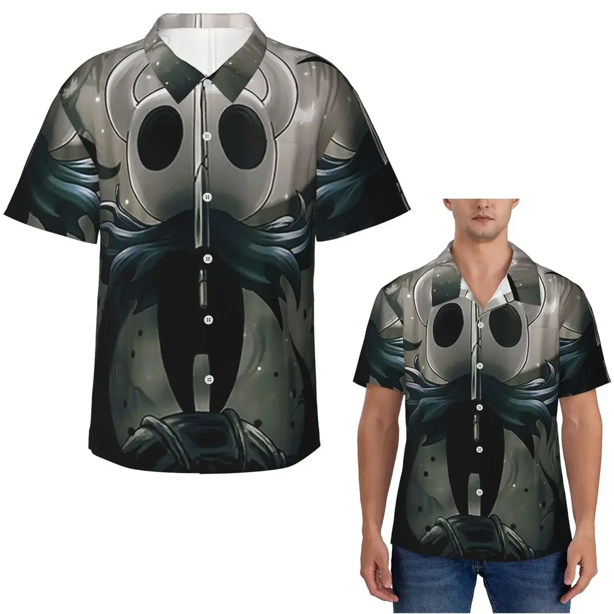 Ghost Knight Hollow Knight Game Hawaiian Shirts Casual Men Short Sleeve Shirt for Summer Beach Men's Button Tops