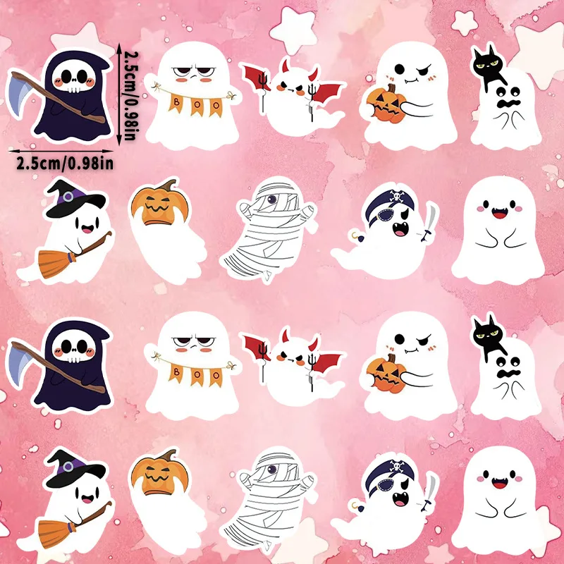 500Pcs Halloween Ghost Sticker Roll Cute Cartoon Self-Adhesive Labels for Party Candy Gift Envelope Decor