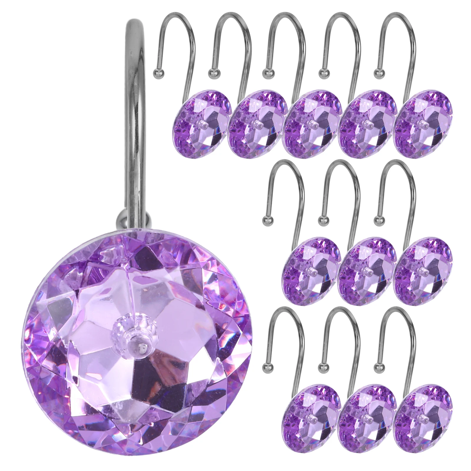 

12 Pcs Shower Curtain Hooks Acrylic Stainless Steel Colored Transparent Bathroom Bedroom Decorative Hangers For Curtains
