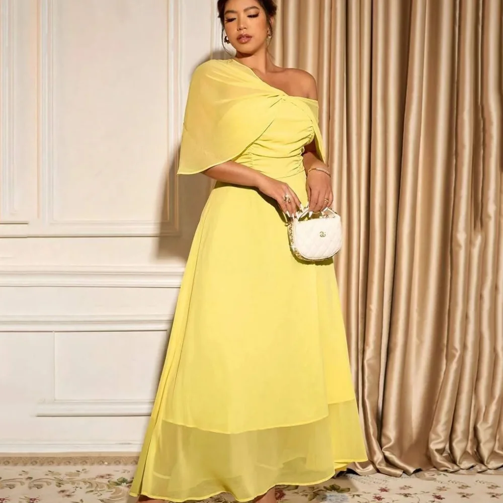 

Customized Simple Elegant Prom Dresses Chiffon One Shoulder Party Gowns A Line Evening Dress New Vestido De Novia