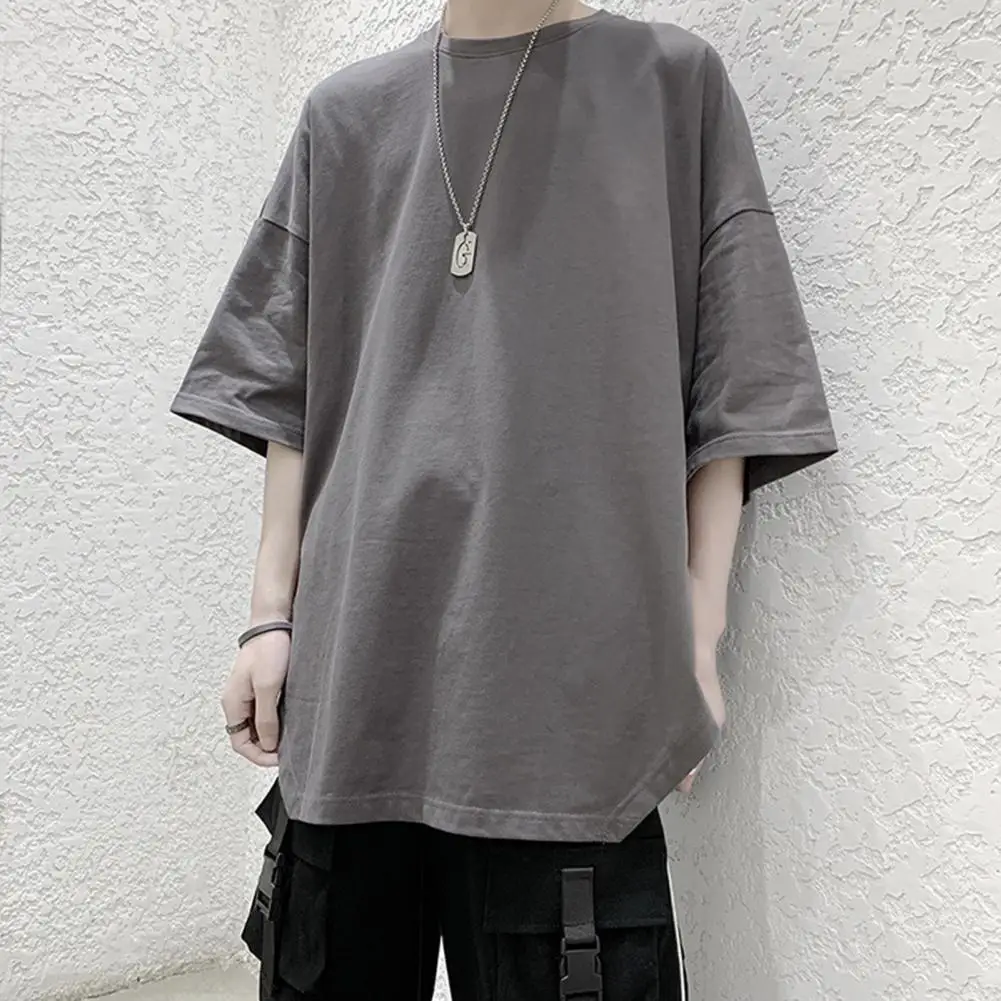 Long Sleeve Casual Solid Color Pullover T Shirt Tee For Men 2023 Spring Autumn Summer O-neck Oversized Men's T-shirt